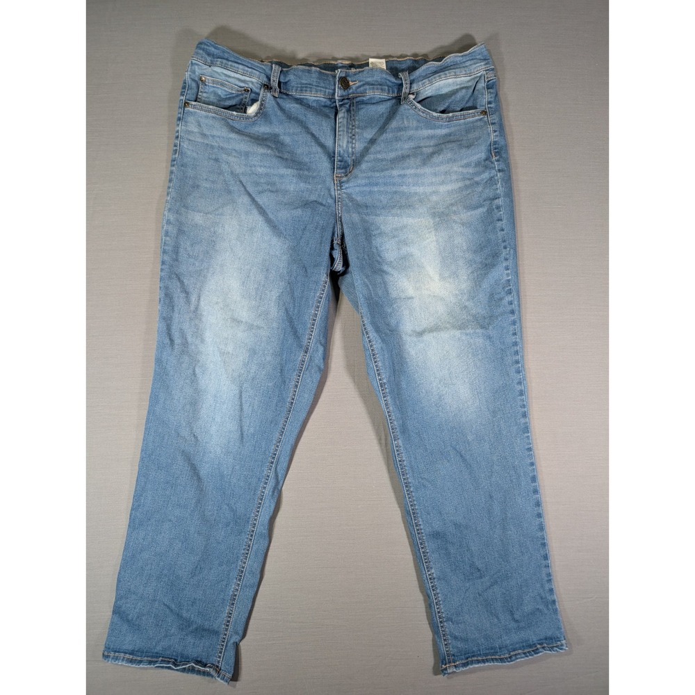 Terra & Sky Womens 20W Straight Leg Jeans Light Wash Blue Stretch Denim T615449M